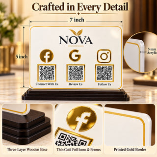 Customized 3-in-1 Acrylic QR Standee 5×7 Inch Horizontal| Instagram, GPay & PhonePe| Business Sign