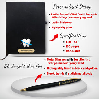 Exclusive Dentist Gift Combo – Pen, Stand, and Diary with ‘Best Dentist Ever’.