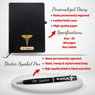 Customized Doctor Gift Set – Personalized Pen, Keychain, Bottle, Wallet & Diary with Name & Colored Logo