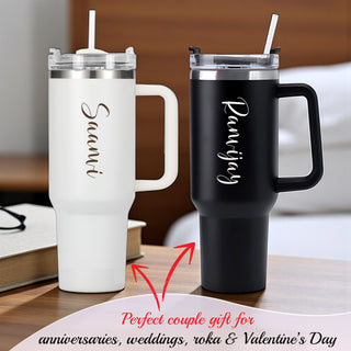 Personalized Black Straw Tumbler Combo – Set of 2 (1200 ML Each)