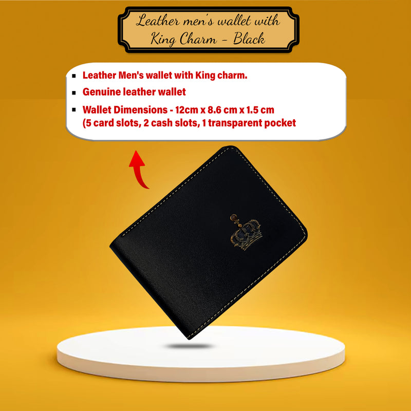 Diwali Gift Set- Leather Men's Wallet with King Charm & Black Bottle with 'Happy Diwali' Quote.