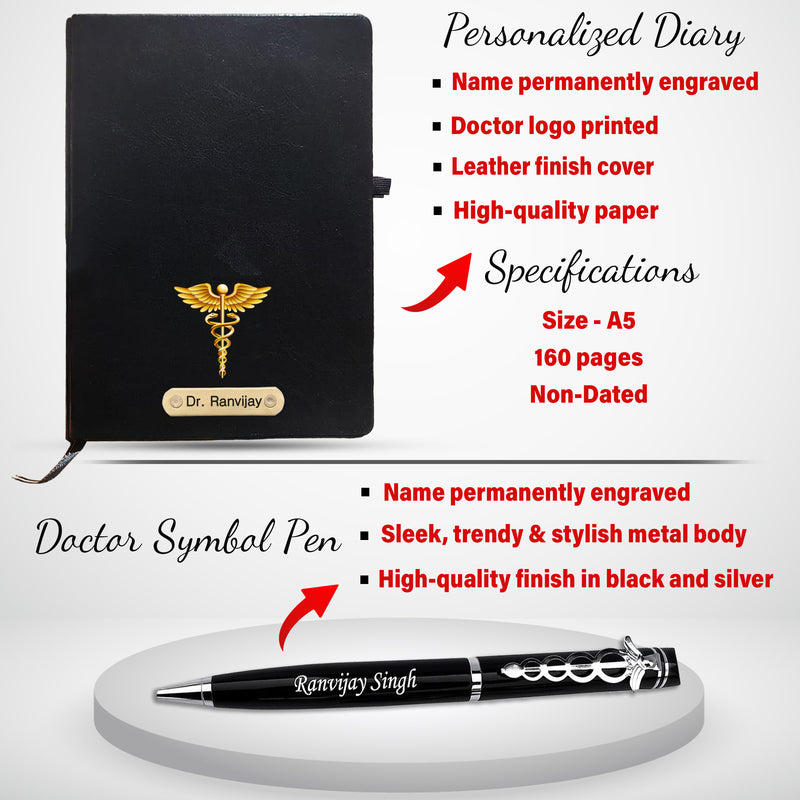 Customized Doctor Gift Set – Personalized Pen, Keychain, Bottle, Wallet & Diary with Name & Colored Logo