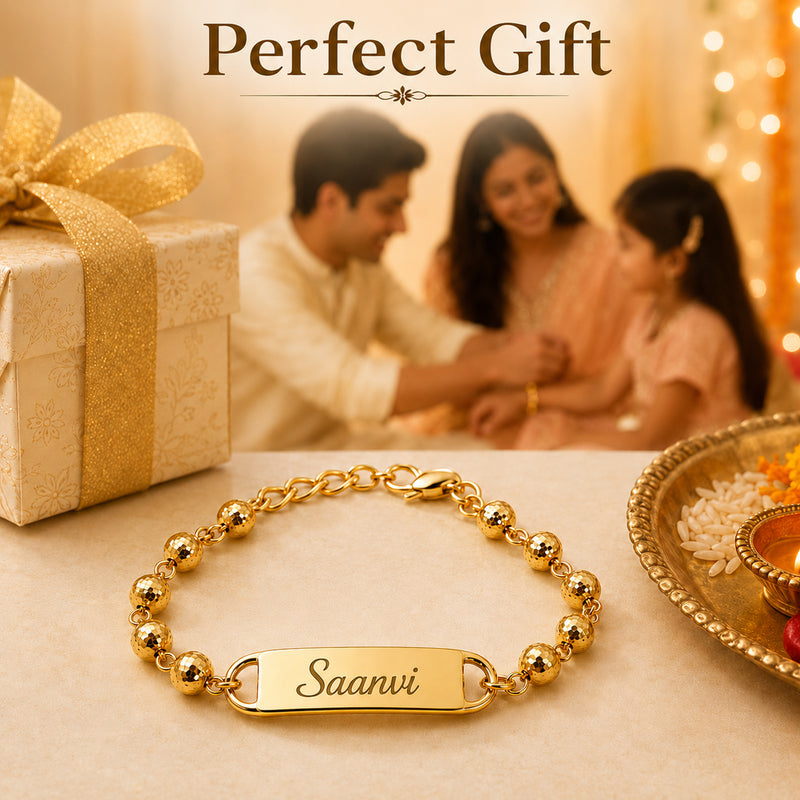 Personalized Rakhi with Name for Sister | Customized Rakhi with Name, Golden Chain Bracelet for Women (Pack of 2)