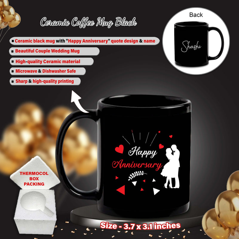 Anniversary Combo – Black Mug & Keychain with Happy Anniversary Quote & Name Printed