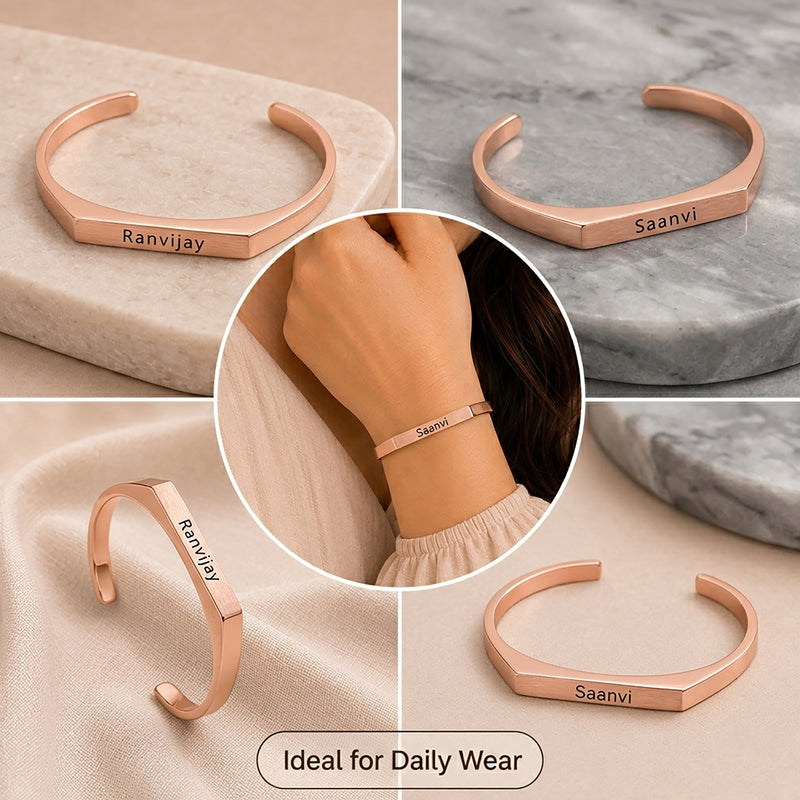 Customized Stainless Steel Kada Bracelet - Engraved Name Armlet for Men & Women.