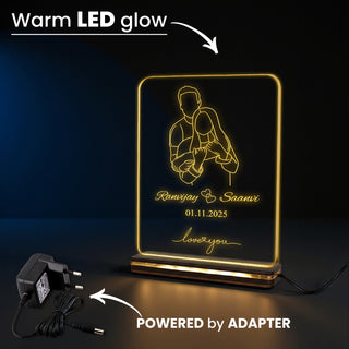 Personalized 3D Illusion LED Acrylic Lamp 6x8 inch for Couples – Customizable Night Light with Names & Date.