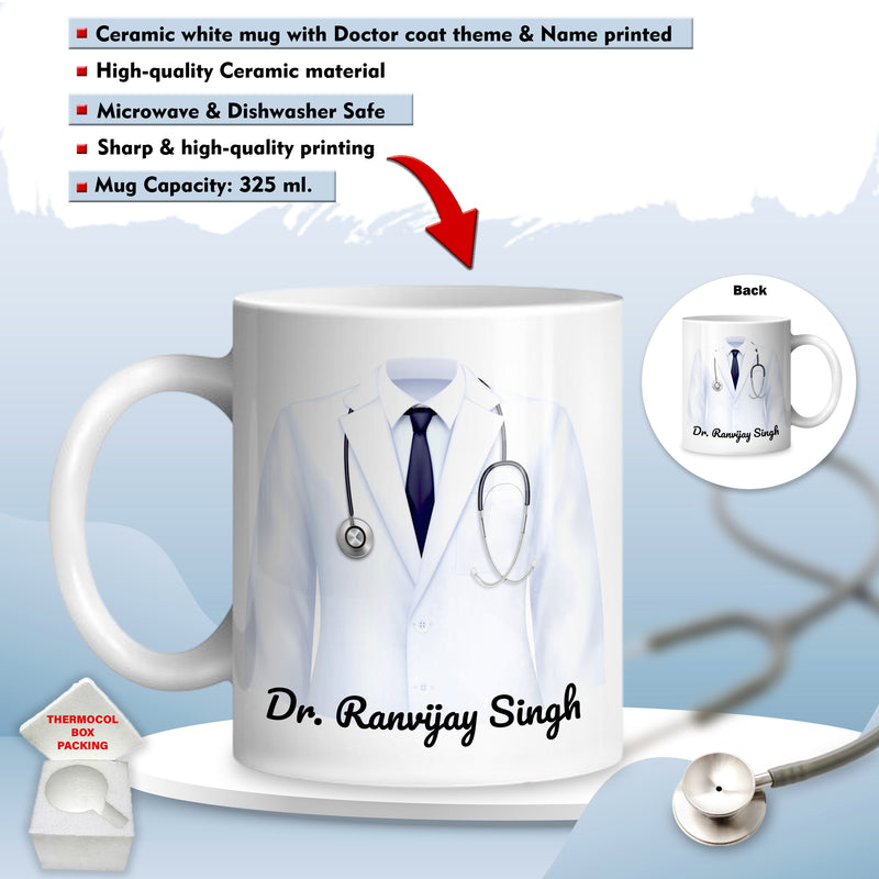 Doctor Gift Set –Custom Name Water Bottle & Ceramic Mug with Doctor Themed Design.