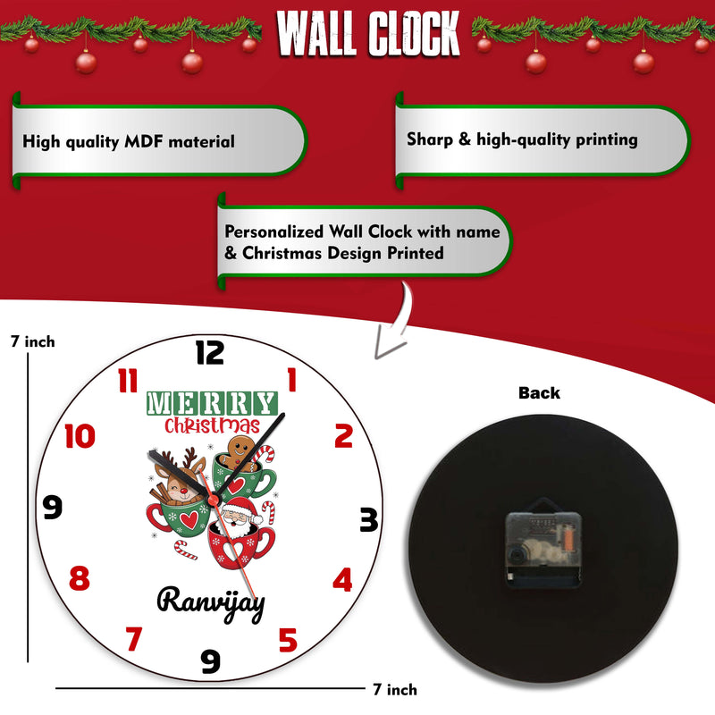 Custom Christmas Gift Set - Satin Cushion & Wall Clock with Name.