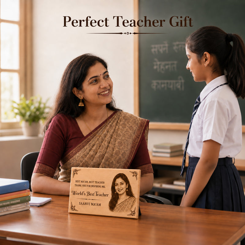 Personalized Teacher’s Day Gift | 6 x 8 Inch Wooden Photo Plaque | Teacher Appreciation Gift