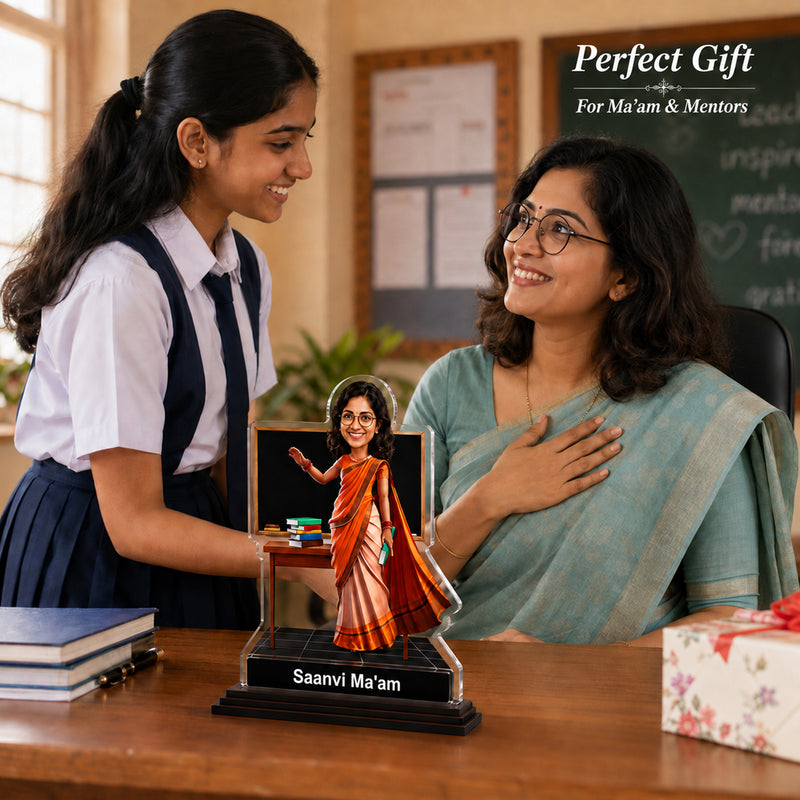 Customized Teacher Caricature with Photo | Personalized Face Changing Caricature Gift for Teacher, Sir, Ma’am, Professor & Mentor | Unique Teachers Day Gift (Copy)