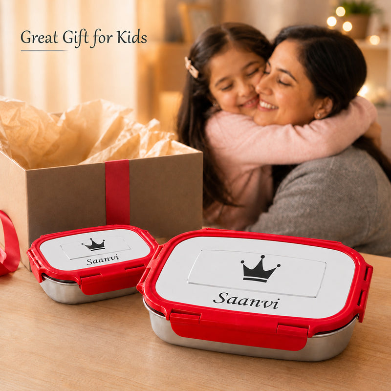 Customized Kids Lunch Box with Name and Cartoon Character Engraved.