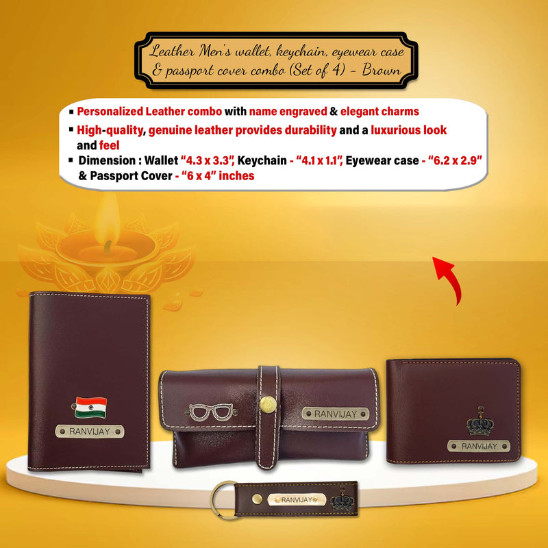 Diwali Gift Set – Wallet, Keychain, Eyewear Case & Passport Cover + Black Bottle.