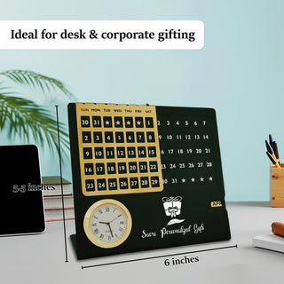 Personalized Steel Infinity Desk Calendar with Clock – Name & Logo Engraved
