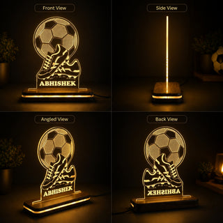 Personalized Football LED Lamp with Name 4x6 Inch – Customized Acrylic Night Light with Football & Shoes Design Frame