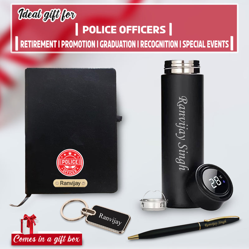 Police Officer Set- Engraved Bottle, Metal Keychain, Pen & A5 Diary.