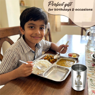 Personalized Kids Stainless Steel 3 Compartment Dinner Set – Custom Laser Photo & Name Engraved.