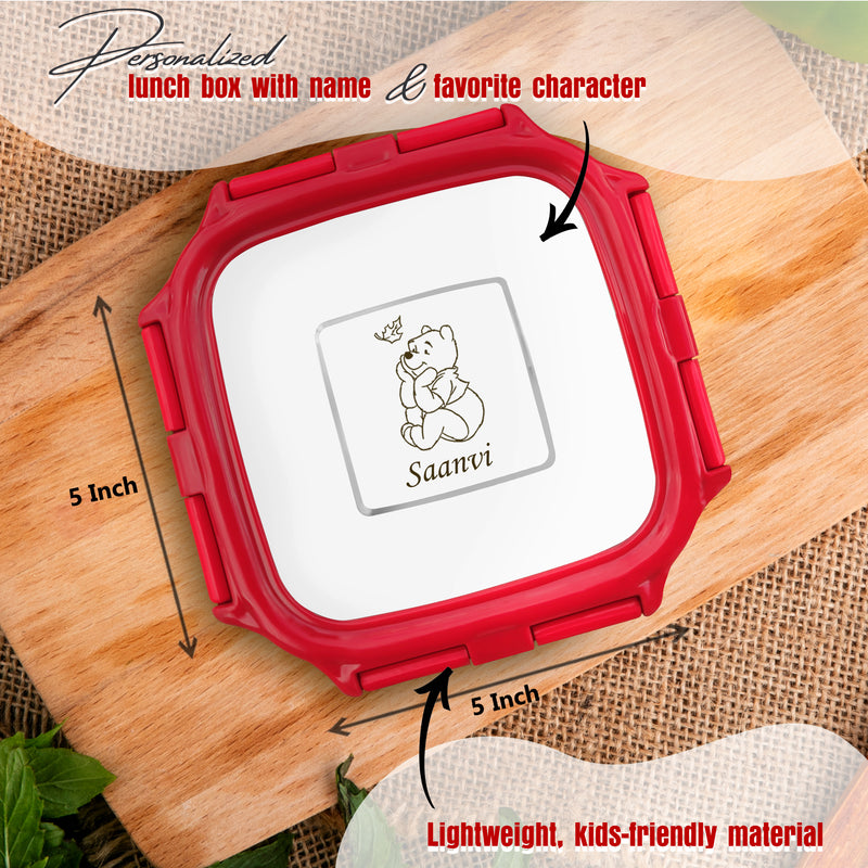 Customized Kids Lunch Box Combo Small Red Lunch Box + 500 ml Black Mini Tumbler with Name.