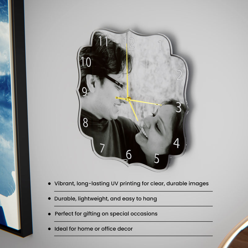 Acrylic Wall Clock (12x12 Inches) – Custom Photo with Unique Design.