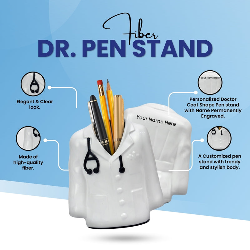 Personalized Doctor Coat Pen Stand with Permanently Engraved Name on Pen