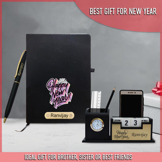 Customized New Year Gift Hamper - Brown Pen, Diary, and Pen Stand