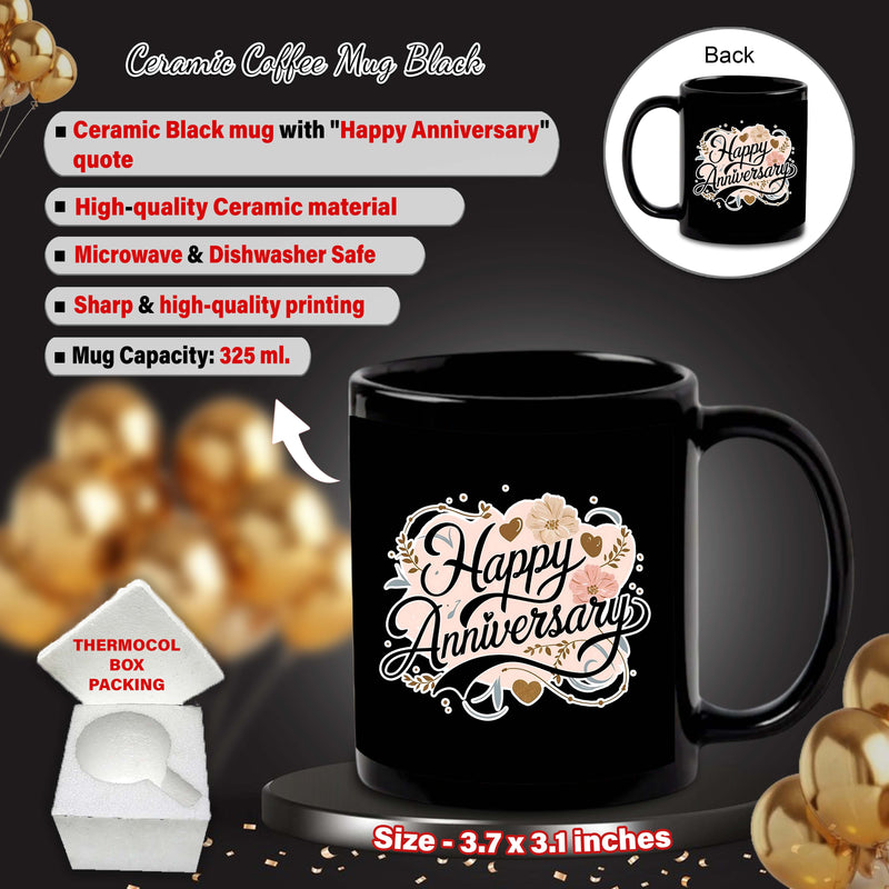 Black Mug & Keychain Combo – Celebrating Love with "Happy Anniversary" Quote