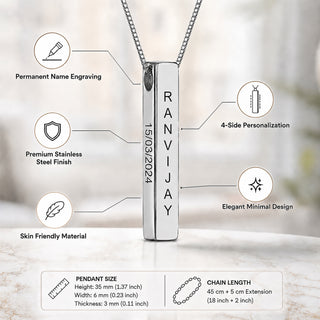 Personalized Bar Pendant Silver (Name on all 4 Sides)