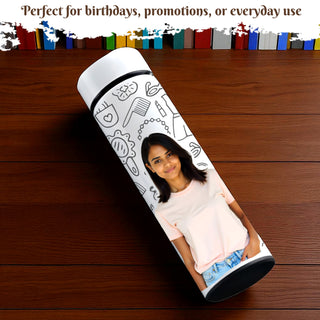 White Temperature Bottle – Personalized with Photo, Logo, or Wishes, 500 ML