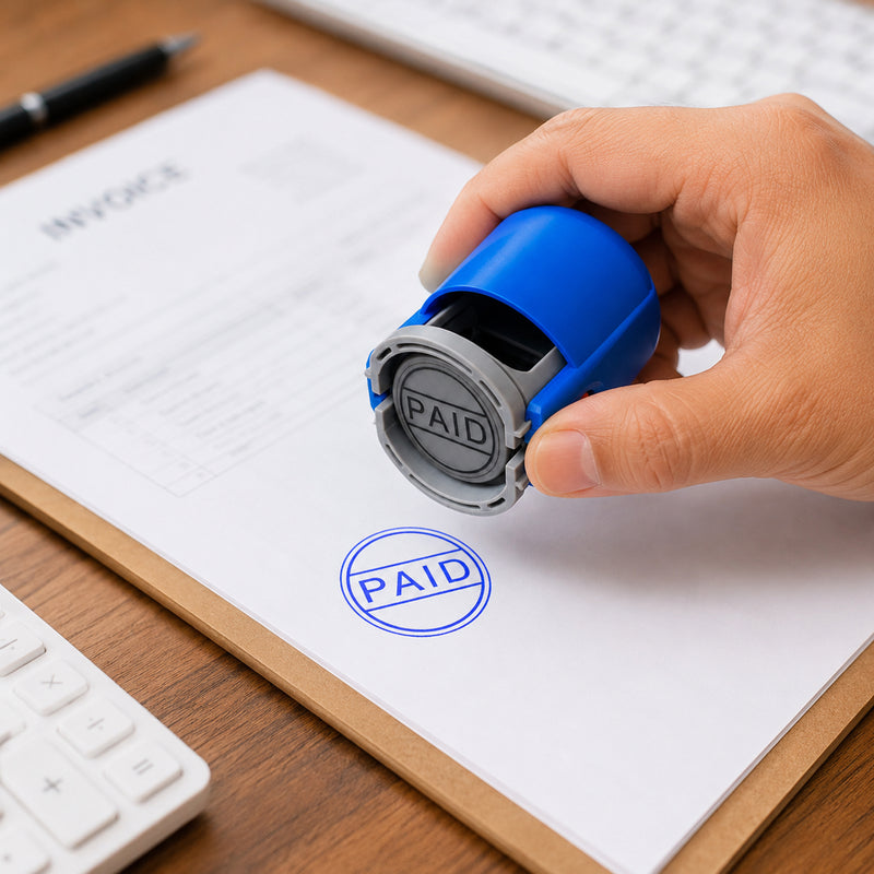 PAID Round Pre-Inked Stamp | Ready-to-Use Blue Ink Office Seal for Documents & Accounts