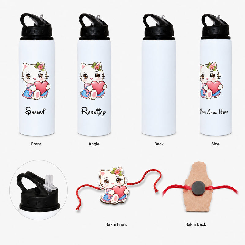 Customized 750 ML Aluminium Sipper Bottle with Name & Favourite Cartoon Print & Personalized Cartoon Caricature Rakhi