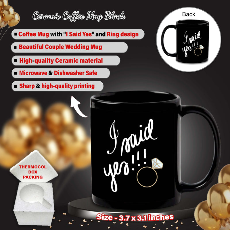 Black Big Mug & Keychain Combo – ‘I Said Yes’ Design Printed. Perfect Engagement Gift