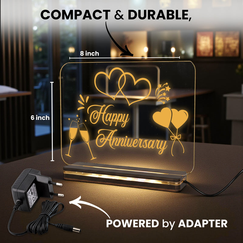 Personalized Happy Anniversary LED Night Lamp 4x6 inch & Customized Mug with Name – Acrylic Wooden Base Lamp