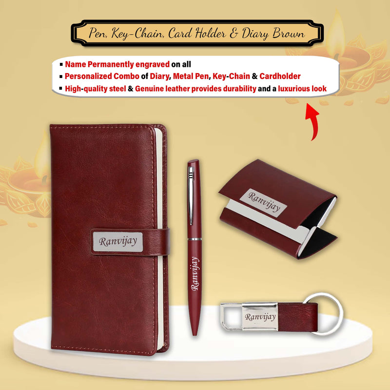 Diwali Combo – Diary, Pen, Keychain, Card Holder & Bottle with Custom Name.