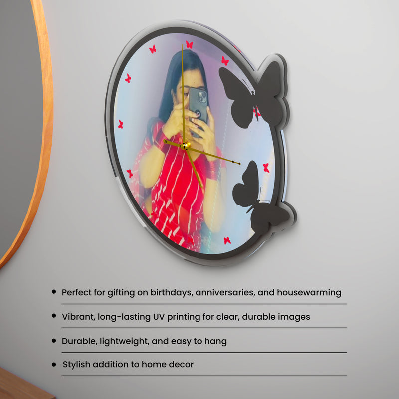 Personalized Acrylic Wall Clock– Custom Photo with Unique Design. (Size- 12x12 Inches)