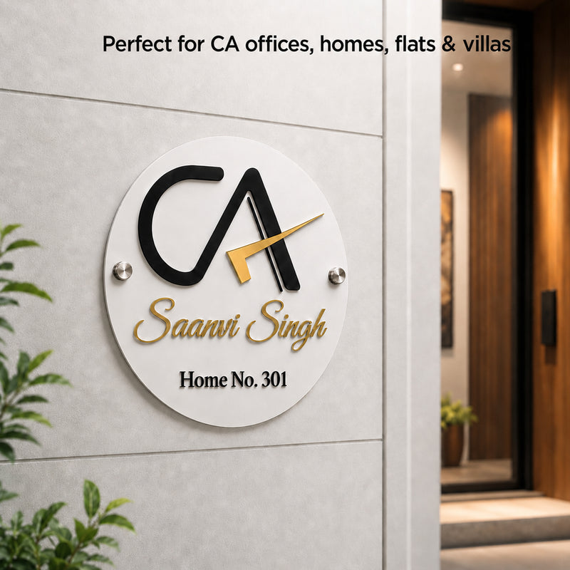 Customized CA Acrylic Name Plate with Name & House Number.