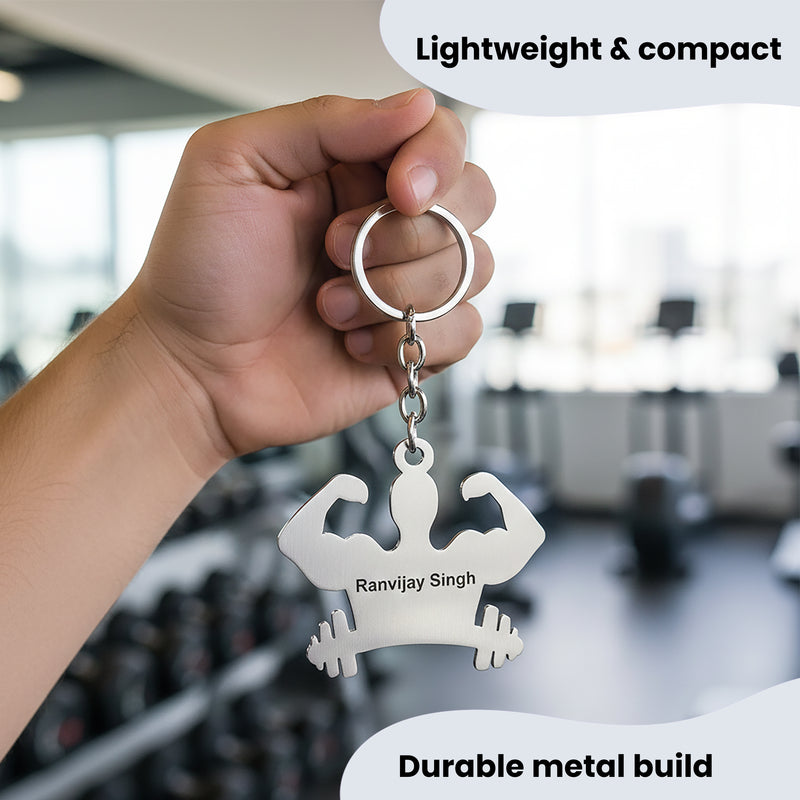 Personalized Gym Keychain with Custom Name | Fitness & Bodybuilder Gift for Men