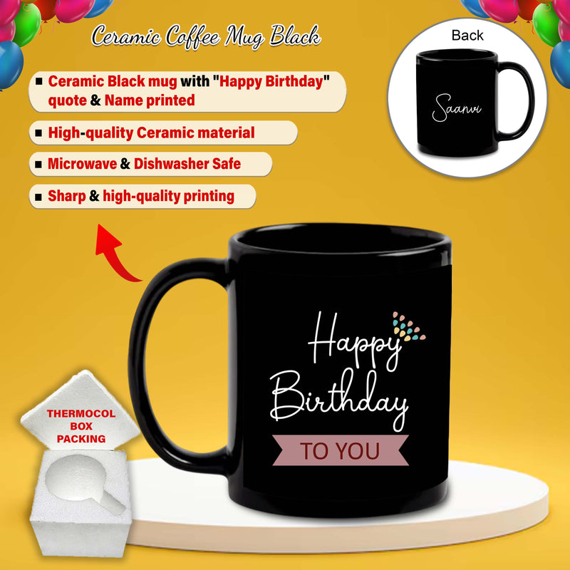 Bday Gift Combo – Ceramic Mug & Acrylic Keychain with 'Happy Birthday' Quote & Custom Name.