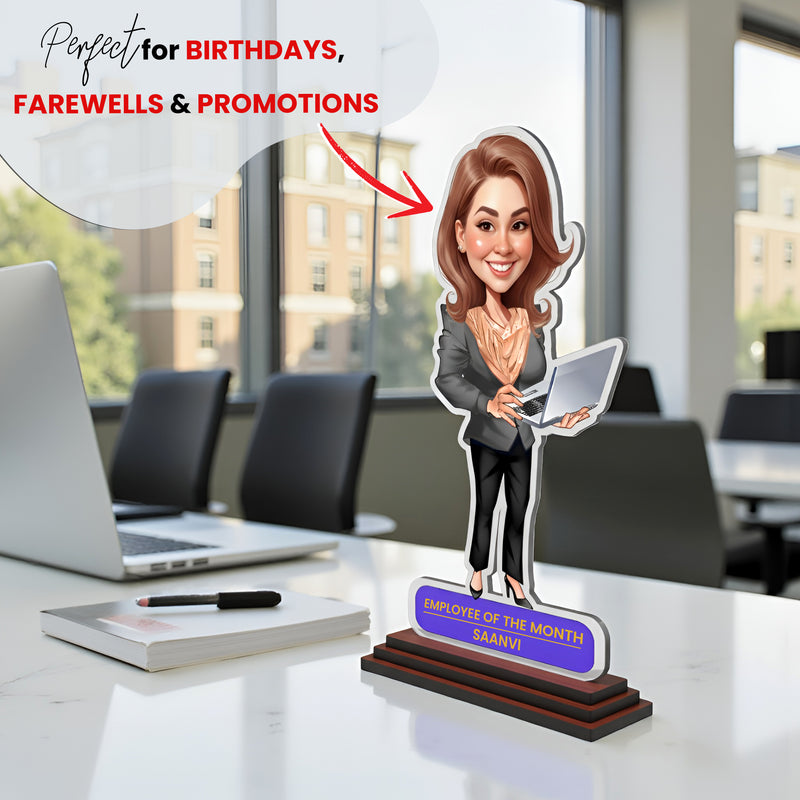 Photo Caricature for Female Employee – Customized Acrylic Standee.