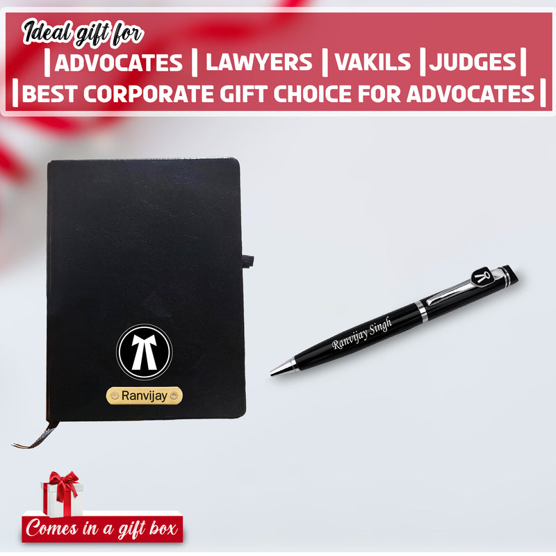Customized Advocate Set: Name Engraved Pen & A5 Black Diary