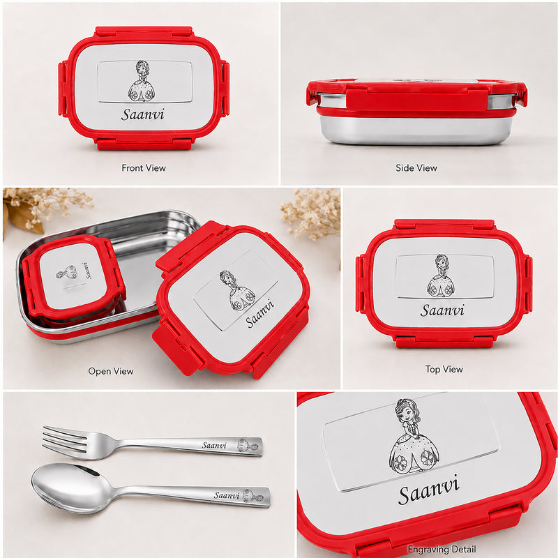Customized Kids Combo: Photo Bottle & Name Engraved Steel Lunch Box.