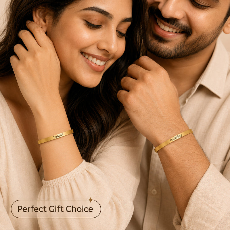 Customized Adjustable Stainless Steel Unisex Kada With Name Engraved.