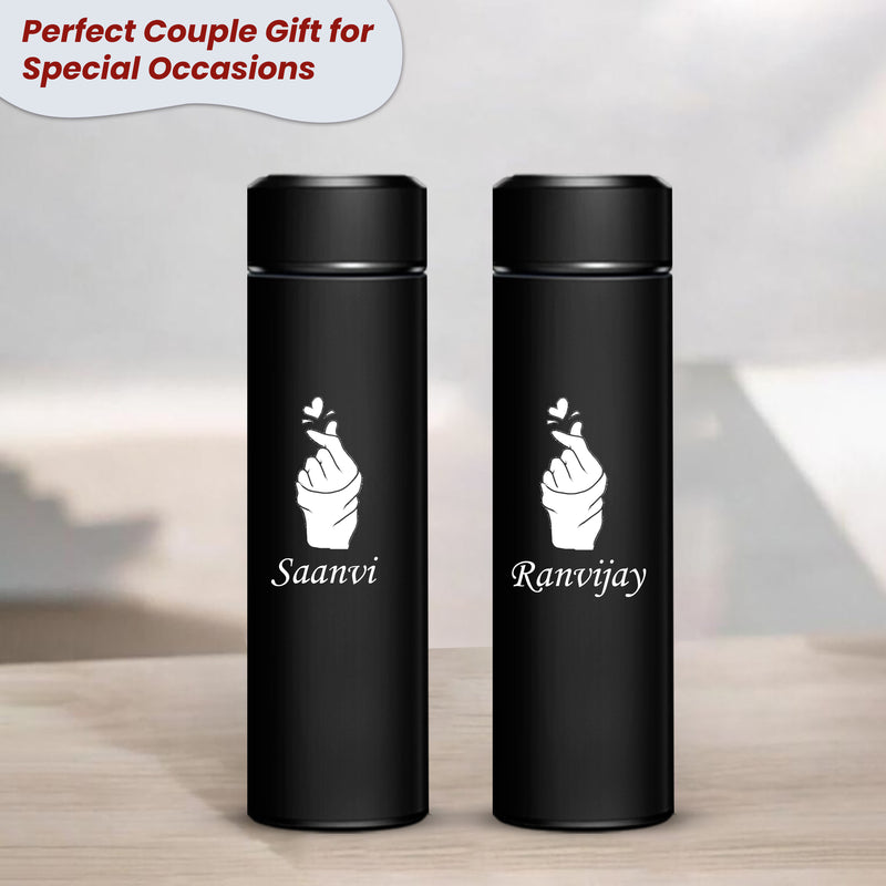 Personalized 500ml Steel Bottle Set of Two with Custom Name & Love Symbol
