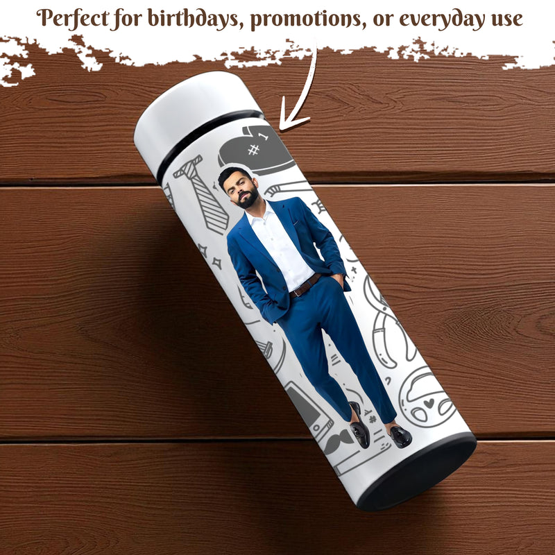 White Temperature Bottle – Personalized with Photo, Logo, or Wishes, 500 ML