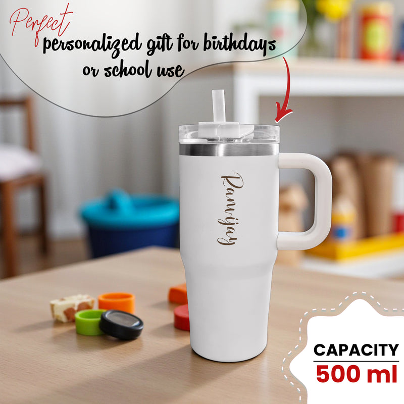 Custom Name Engraved Stainless Steel Insulated 500 ML Mini Tumbler with Straw.