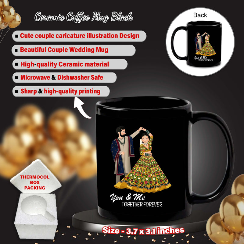 Black Mug & Keychain Set with Couple Caricature – Perfect Gift for Any Occasion