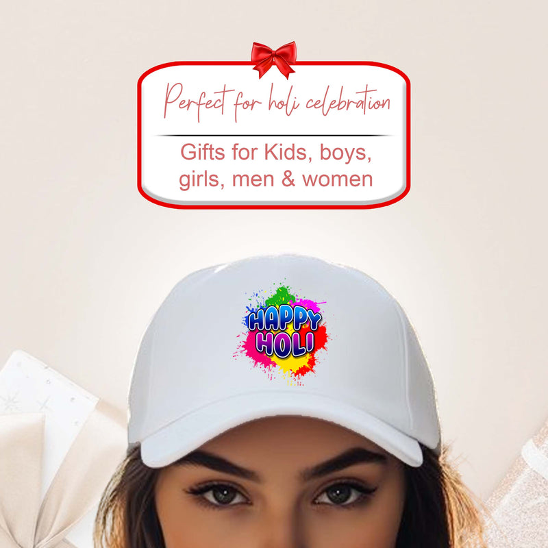 White Holi Cap – Happy Holi Festival Cap for Men & Women.