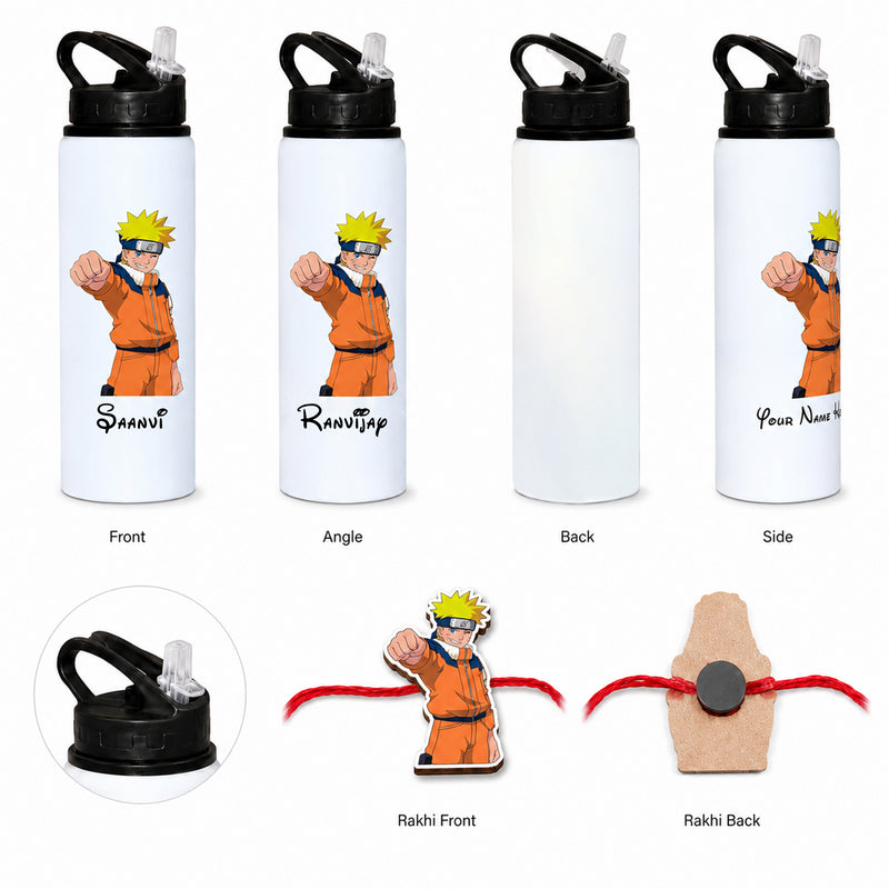 Customized 750 ML Aluminium Sipper Bottle with Name & Favourite Cartoon Print & Personalized Cartoon Caricature Rakhi (Copy) (Copy) (Copy)
