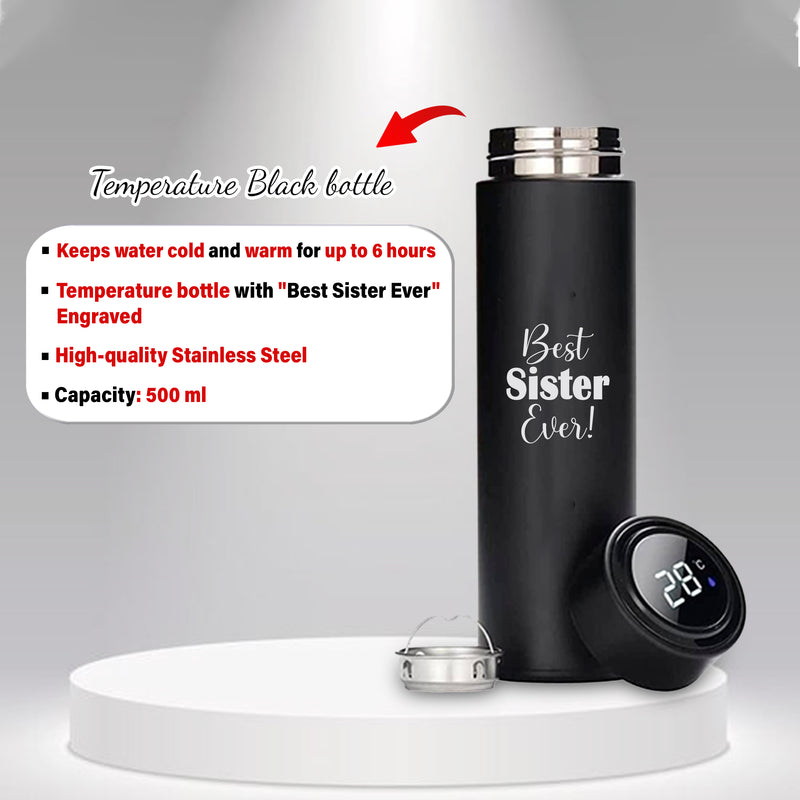 Rakshabandhan Gift Set – Black Leather Clutch & Engraved Bottle.