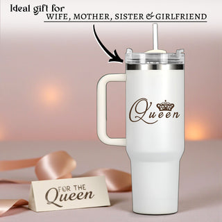 Stainless Steel Insulated 1200 ML Tumbler with Queen Design Engraved.