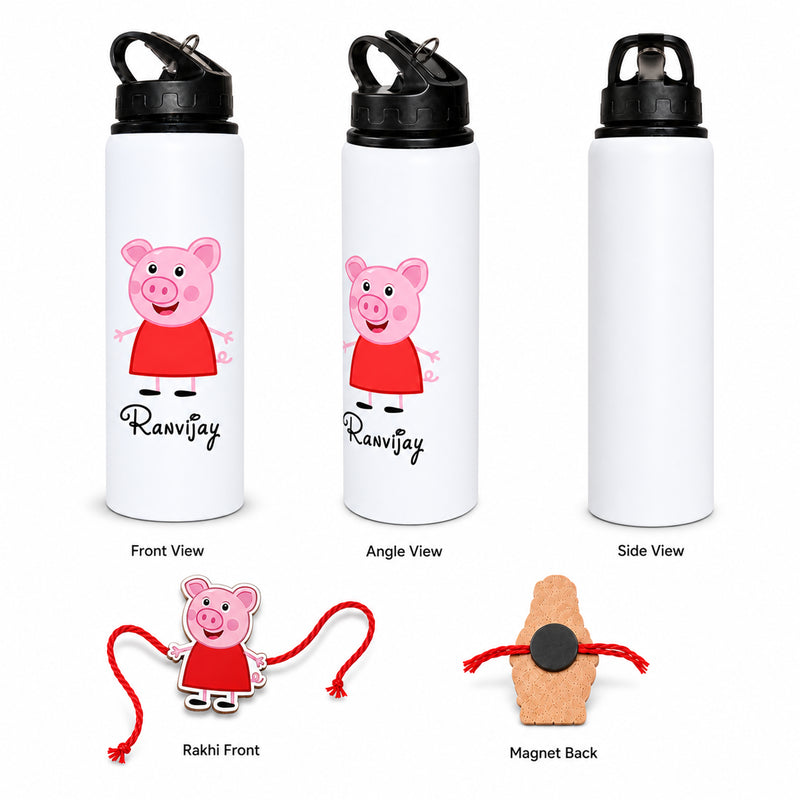 Customized 750 ML Aluminium Sipper Bottle with Name & Favourite Cartoon Print & Personalized Cartoon Caricature Rakhi (Copy) (Copy)