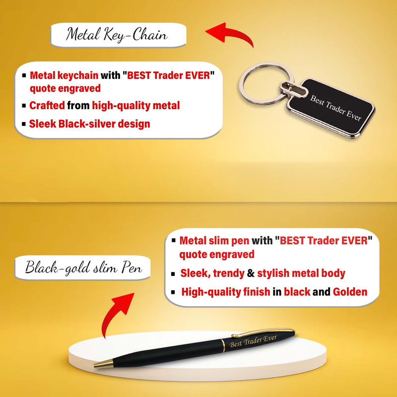 Men's Trader Gift Set – Engraved 'BEST Trader EVER' Pen & Keychain, Wallet with King Charm